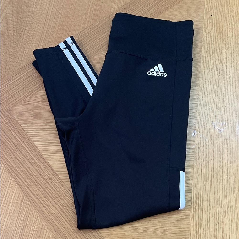 adidas Black Performance Leggings with White Side Stripes